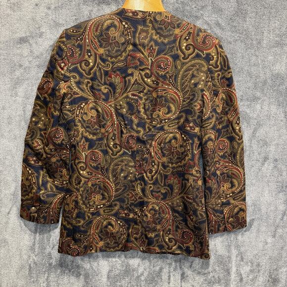 Vintage JH Collectibles Blazer Womens Large Paisley Collarless Made USA 90s - Picture 2 of 7